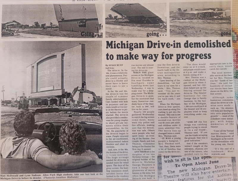 Michigan Drive-In Theatre - From Southgate Historical Society - Aco Blair